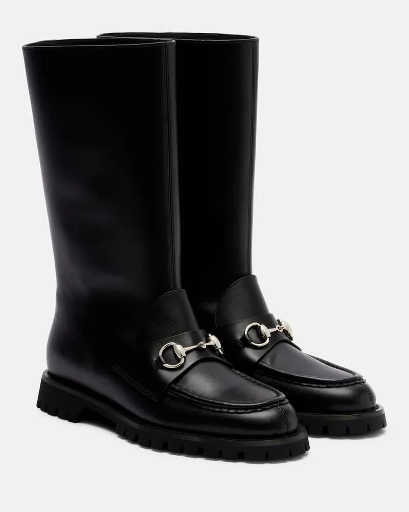 Gucci Stiefel Horsebit aus Leder Schwarz