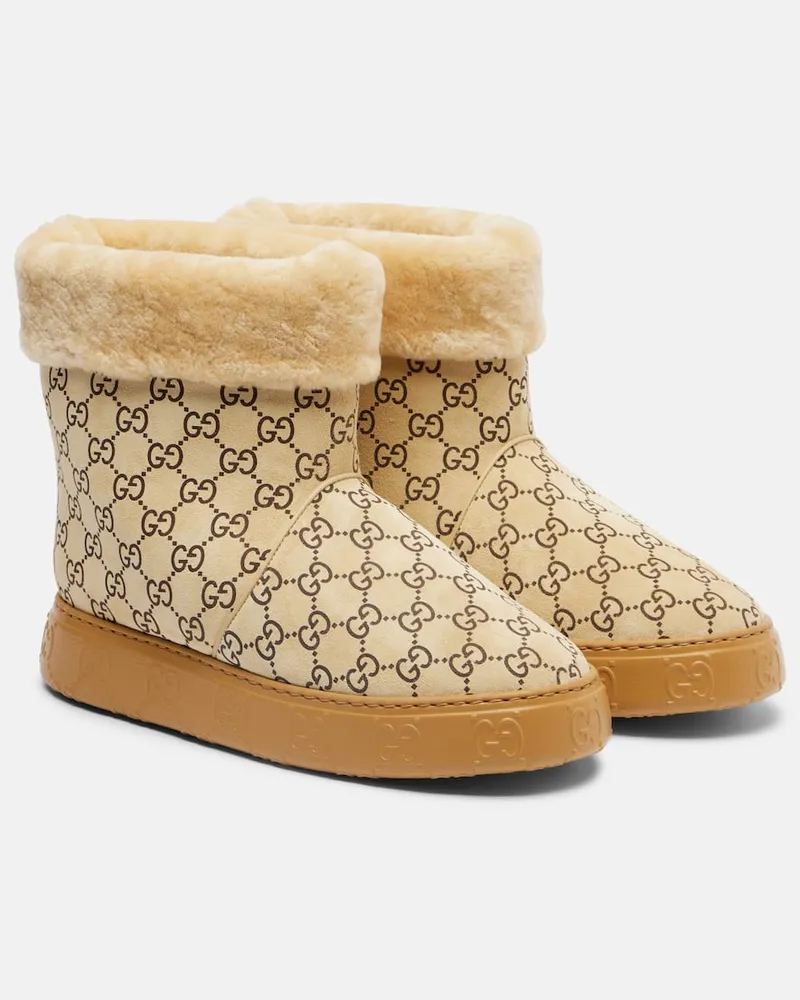 Gucci Ankle Boots GG aus Veloursleder Beige