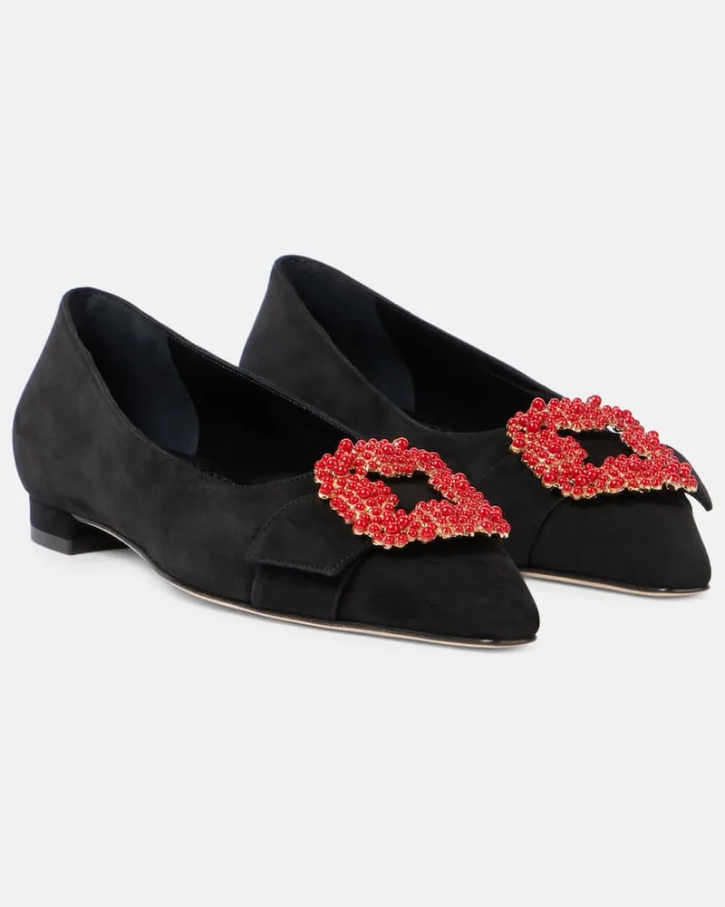 Manolo Blahnik Verzierte Ballerinas Gifla aus Veloursleder Rot