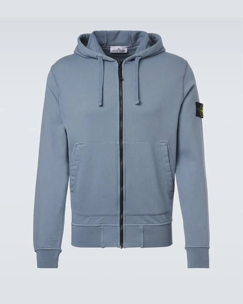 Stone Island Kapuzenjacke aus Baumwoll-Jersey Blau