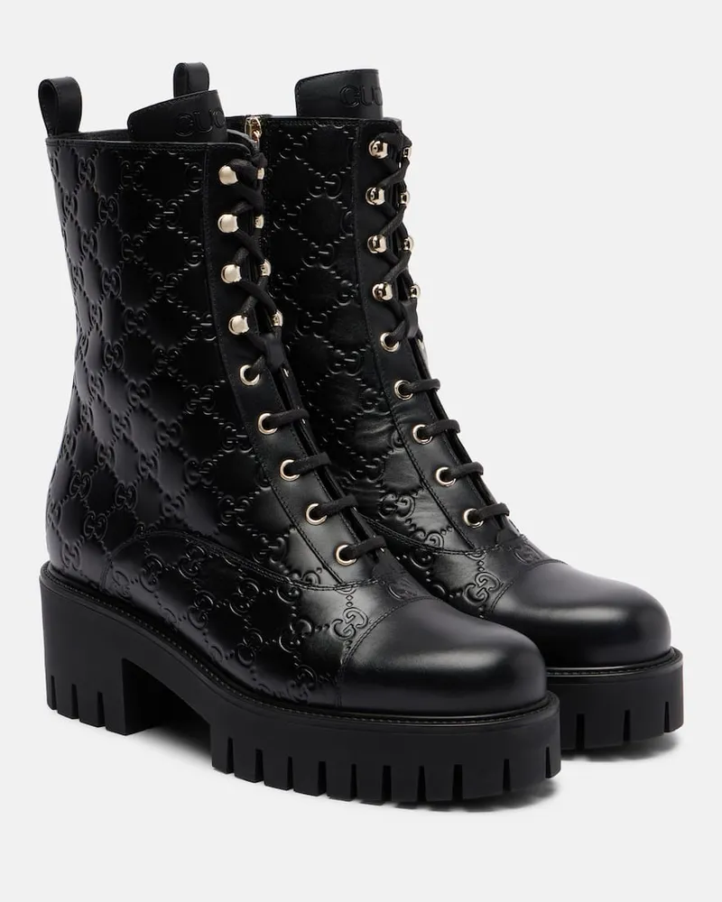 Gucci Stiefel GG aus Leder Schwarz