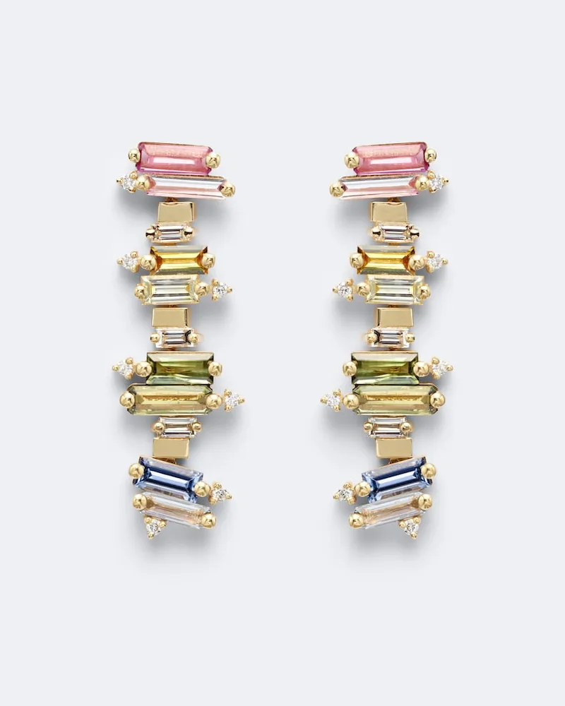 Suzanne Kalan Ohrringe aus 18kt Gelbgold mit Diamanten und Saphiren Gold