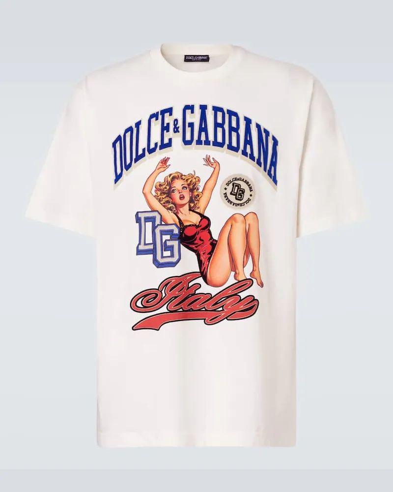 Dolce & Gabbana Bedrucktes T-Shirt aus Baumwolle Weiß