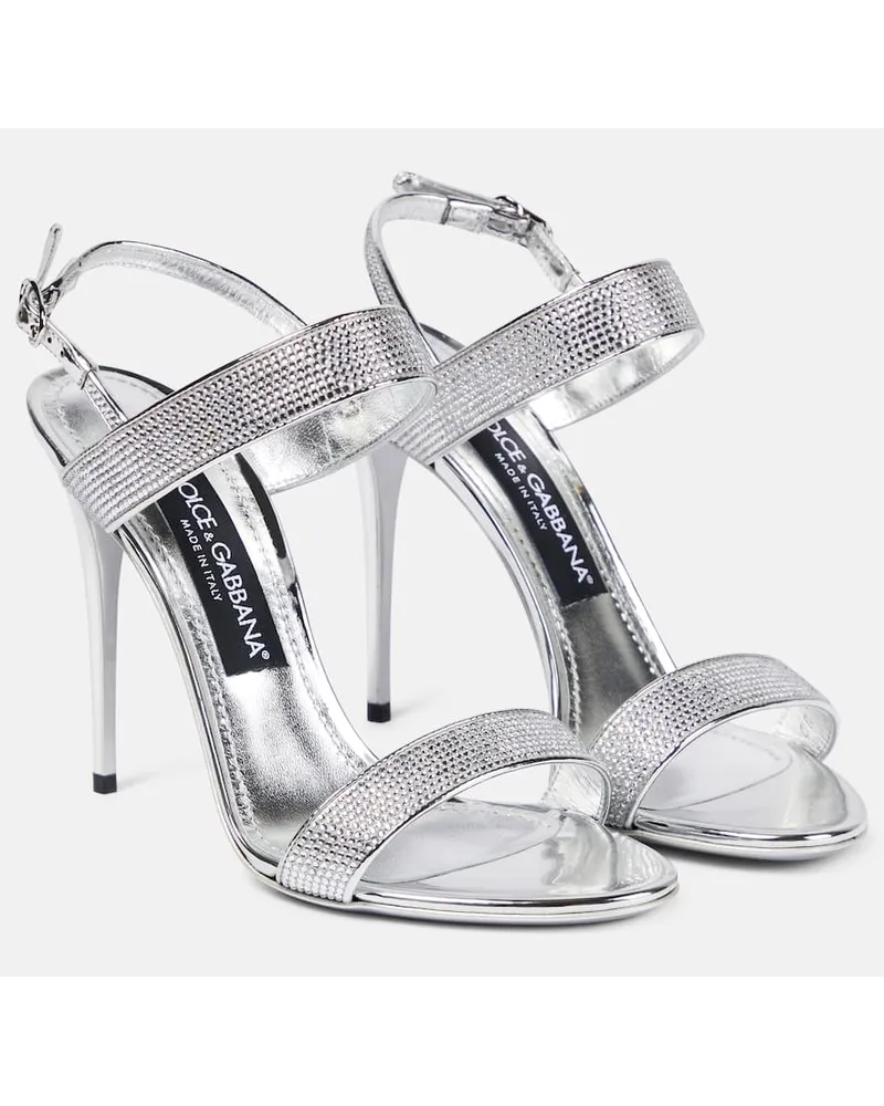 Dolce & Gabbana Verzierte Sandalen aus Metallic-Leder Silber