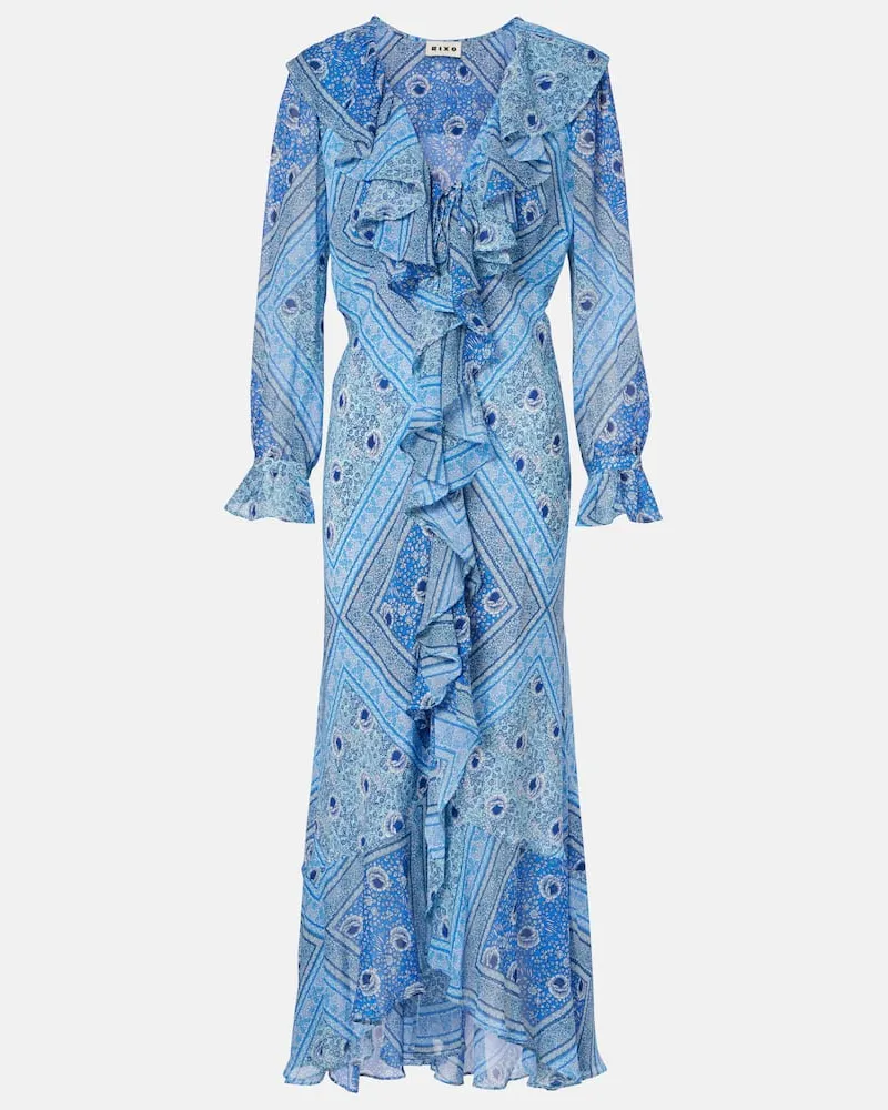 RIXO Maxikleid Gracye aus Seide Blau