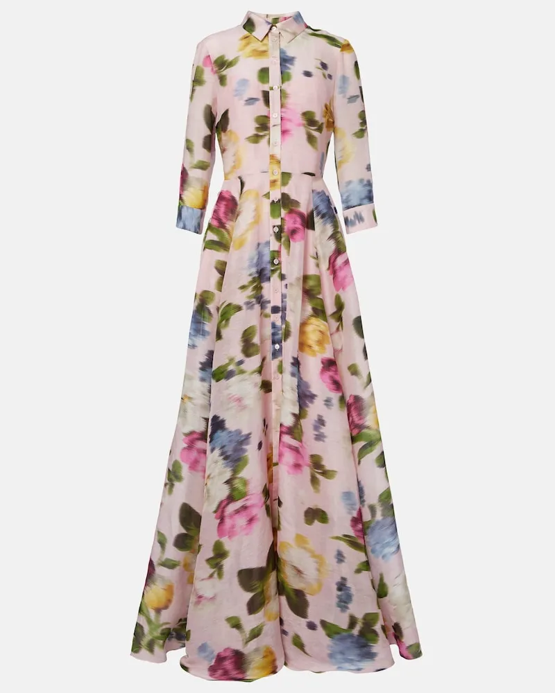 Carolina Herrera New York Robe aus Leinen und Seide Rosa