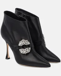 Manolo Blahnik Verzierte Ankle Boots Prabina 105 aus Satin Schwarz