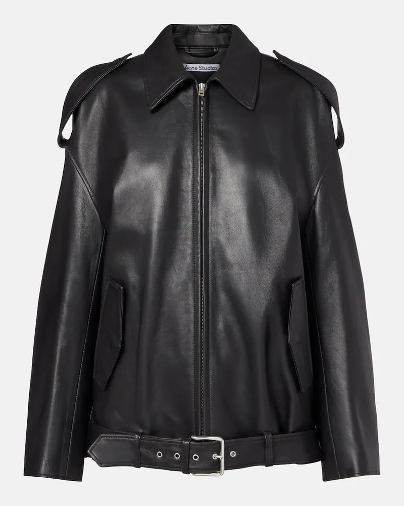 Acne Studios Oversize-Bikerjacke aus Leder Schwarz