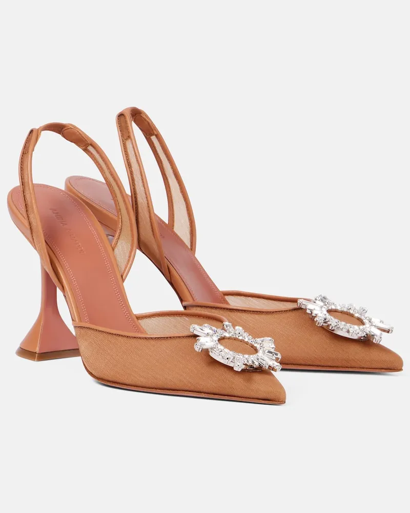 Amina Muaddi Verzierte Slingback-Pumps Begum 95 aus Mesh Braun