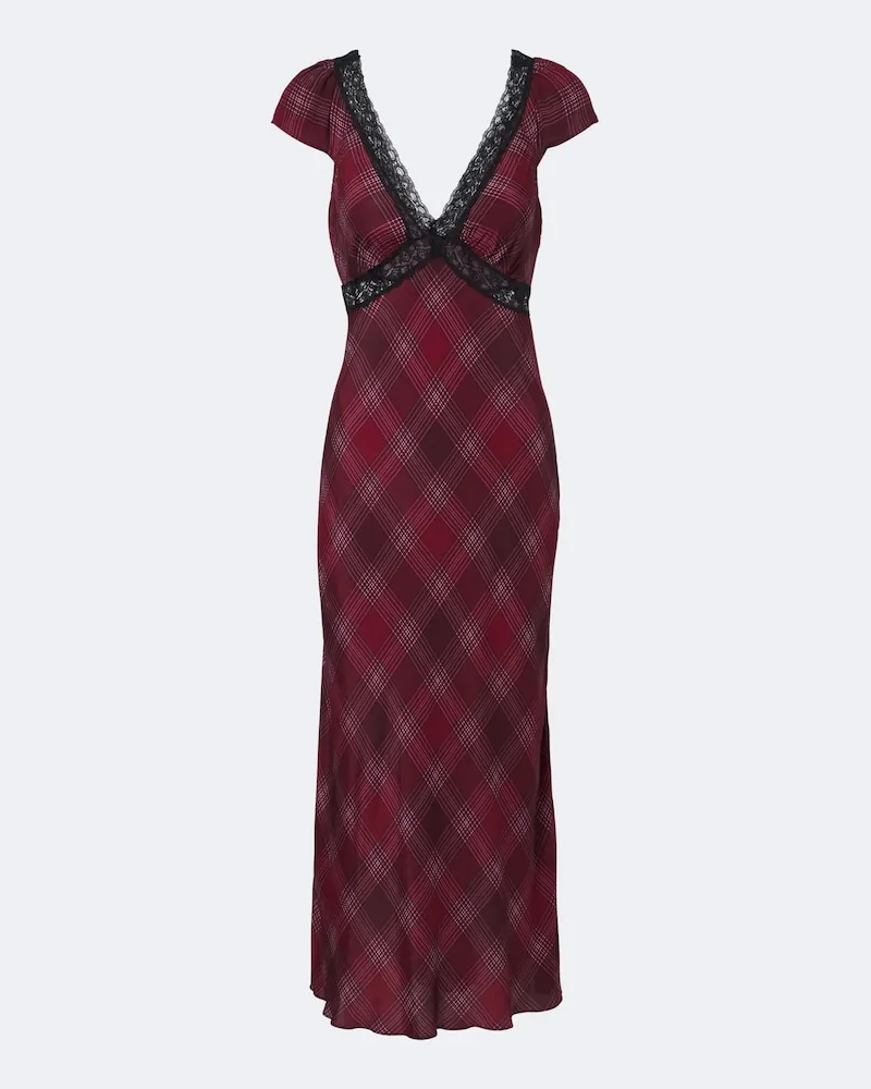 RIXO Midikleid Iggy mit Spitze Burgunderrot