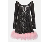 Minikleid mit Pailletten und Federn