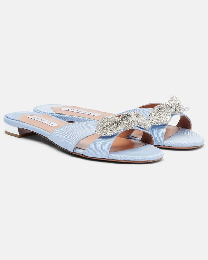 Aquazzura Pantoletten Very Bow Tie mit Kristallen Blau