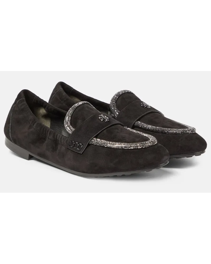 Tory Burch Verzierte Loafers aus Veloursleder Schwarz