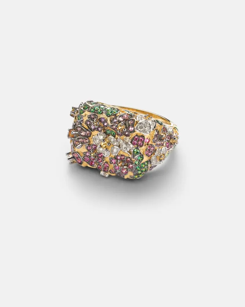 Yvonne Léon Yvonne Léon Ring Jolie Fleur aus 9kt Gelbgold mit Edelsteinen Gold