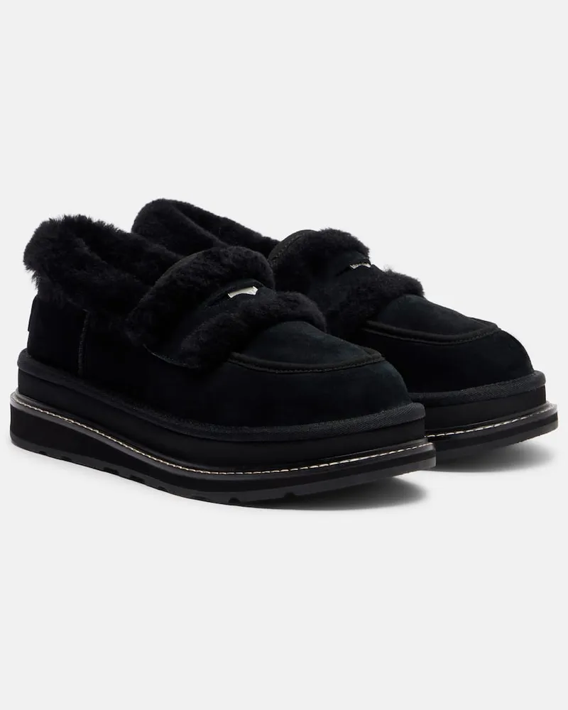 Sacai X UGG Loafers aus Veloursleder und Shearling Schwarz
