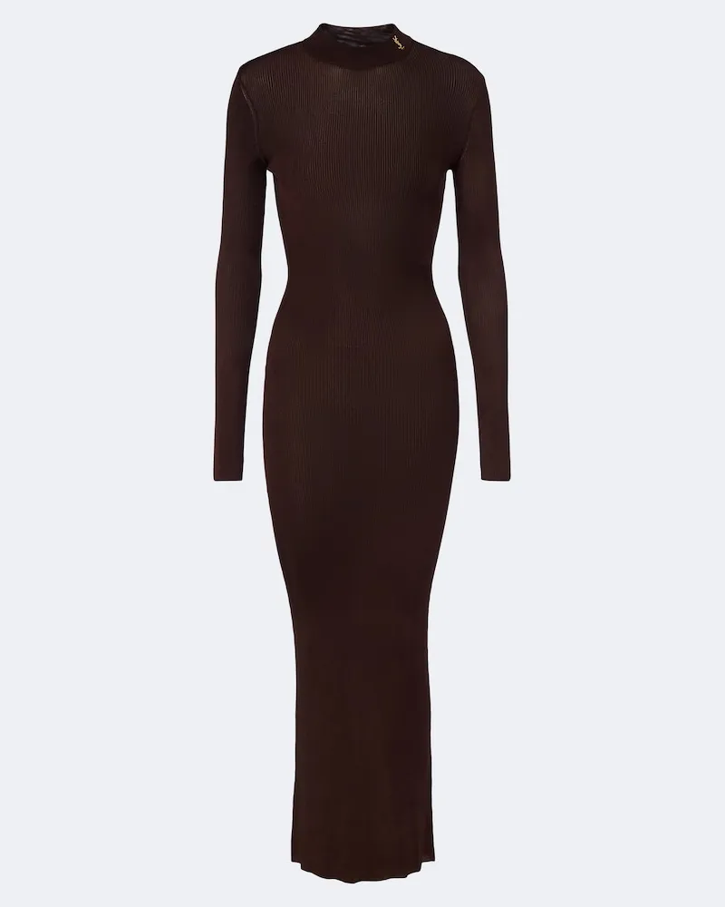 Saint Laurent Maxikleid Cassandre aus Seide Braun