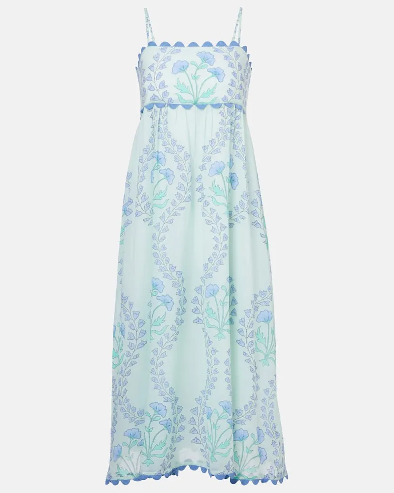 Juliet Dunn Bedrucktes Midikleid aus Baumwolle Blau