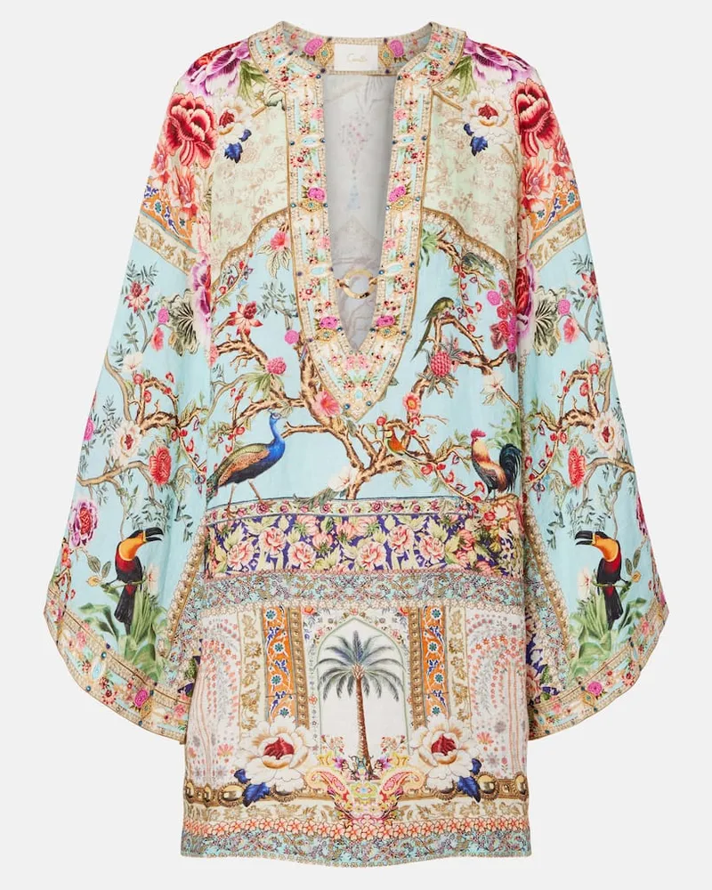 Camilla Verzierter Kaftan aus Leinen Multicolor