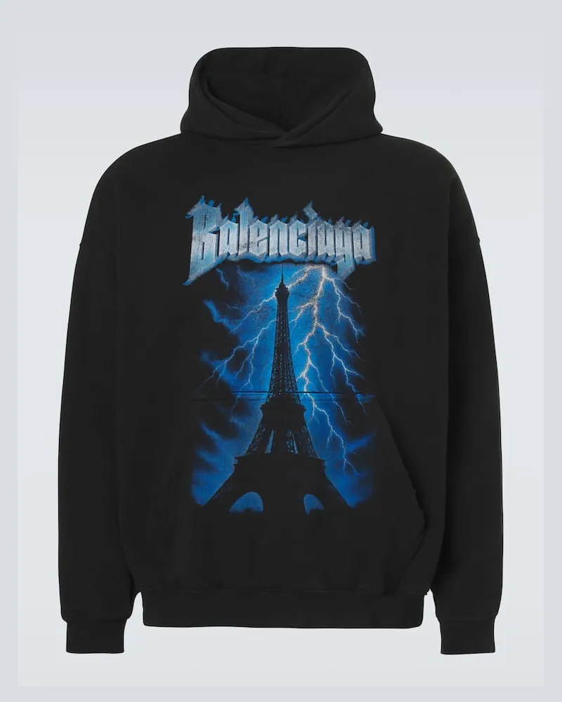 Balenciaga Bedruckte Kapuzenjacke aus Baumwolle Schwarz