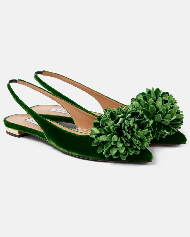 Aquazzura Slingback-Ballerinas Couturier aus Samt Grün