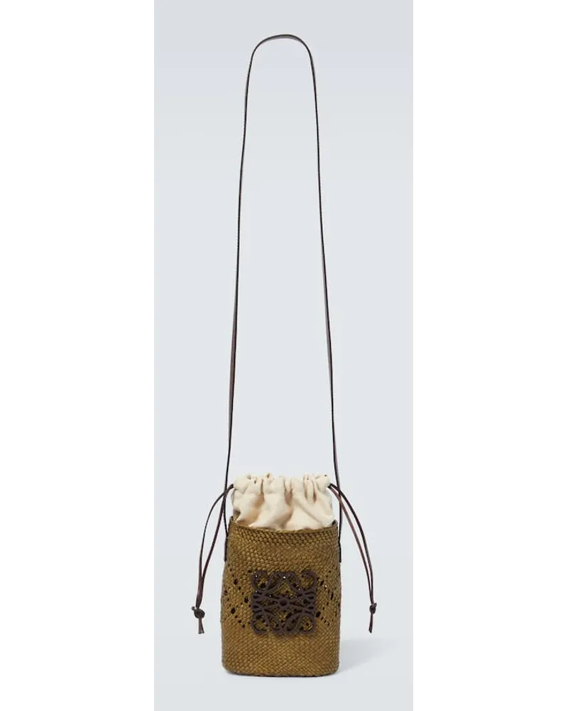 Loewe Paula's Ibiza Bucket-Bag Ajoure Anagram aus Raffiabast Gruen