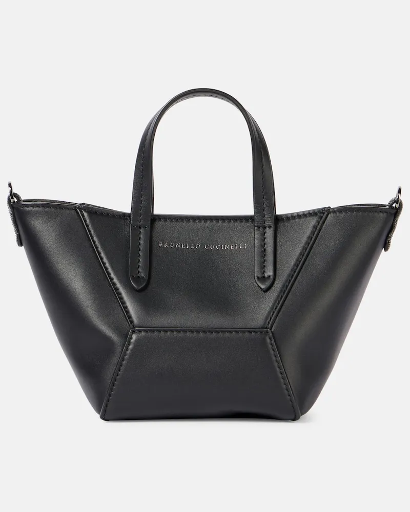 Brunello Cucinelli Tote Bag BC Duo Mini aus Leder Schwarz