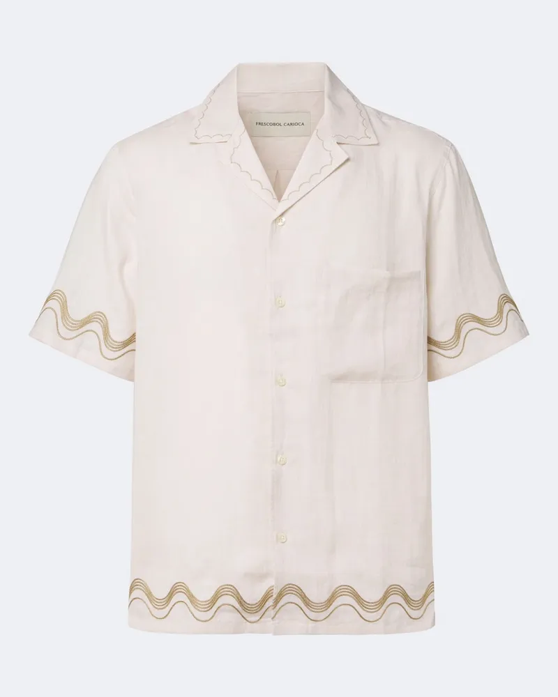 Frescobol Carioca Besticktes Hemd Alves aus Leinen Beige