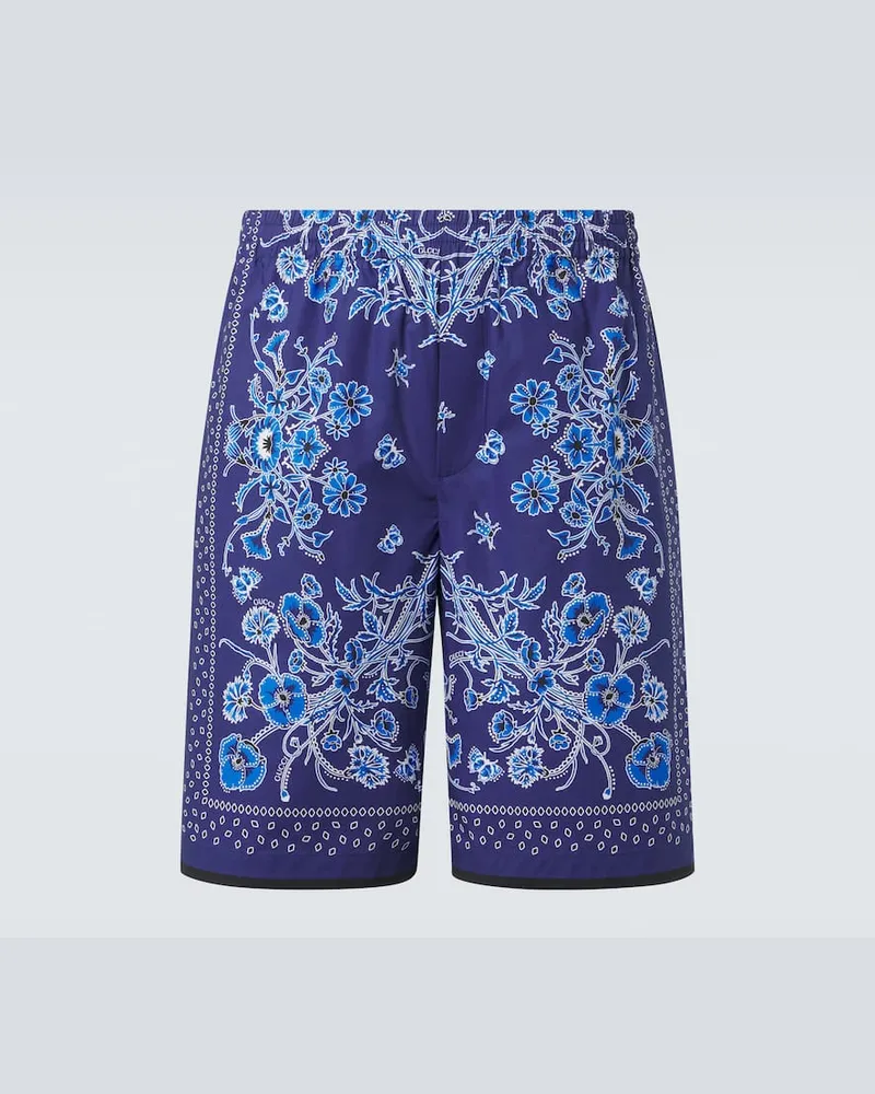 Gucci Bedruckte Bermuda-Shorts aus Baumwolle Blau