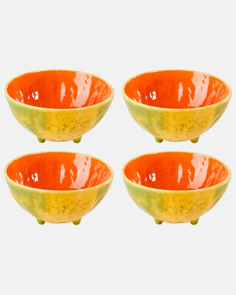 Bordallo Pinheiro Set Tropical Fruits Papaya aus vier Müslischalen Multicolor