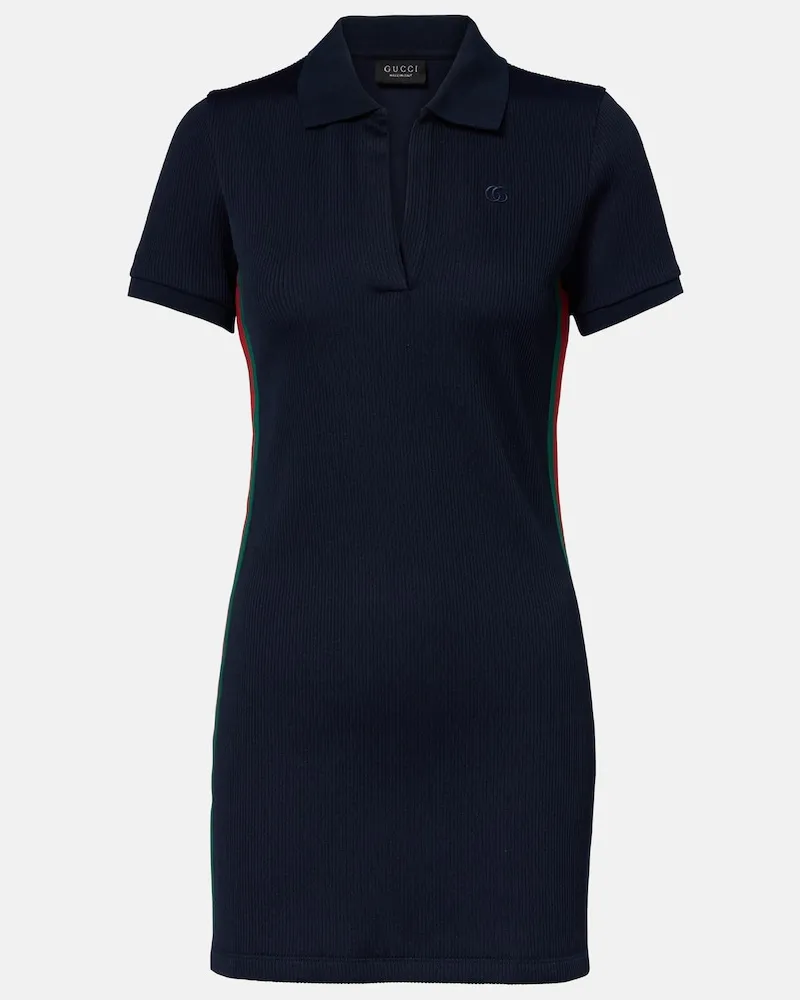 Gucci Polokleid Web Stripe aus Rippstrick Blau