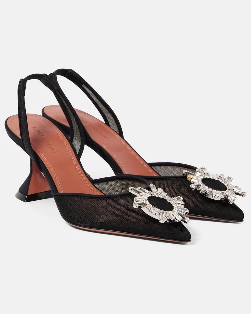 Amina Muaddi Verzierte Slingback-Pumps Begum 70 aus Mesh Schwarz