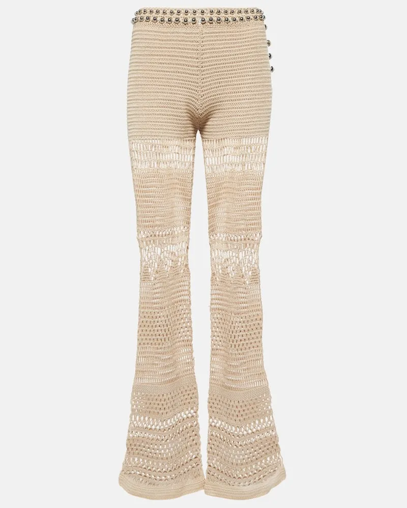 Paco Rabanne Verzierte Schlaghose aus Baumwolle Beige