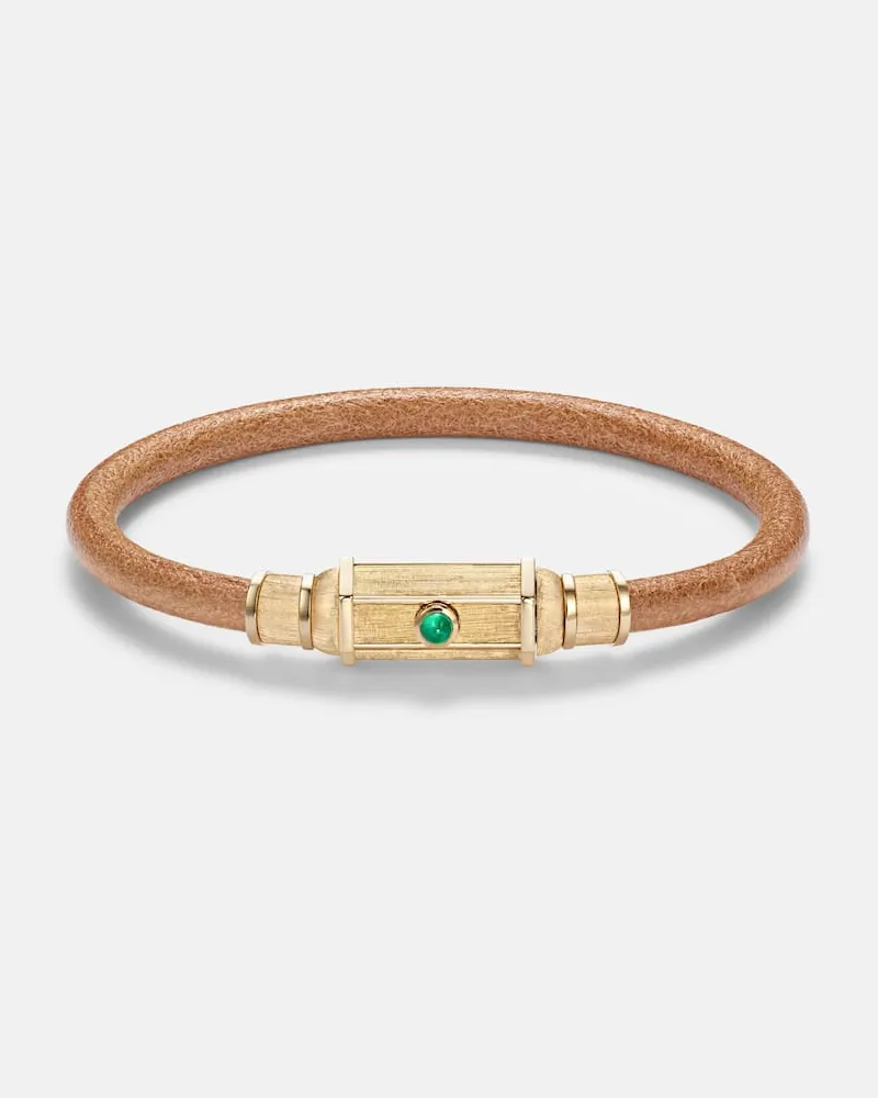 Marie Lichtenberg Armreif Lasso aus Leder mit 18kt Gelbgold und Smaragd Gold