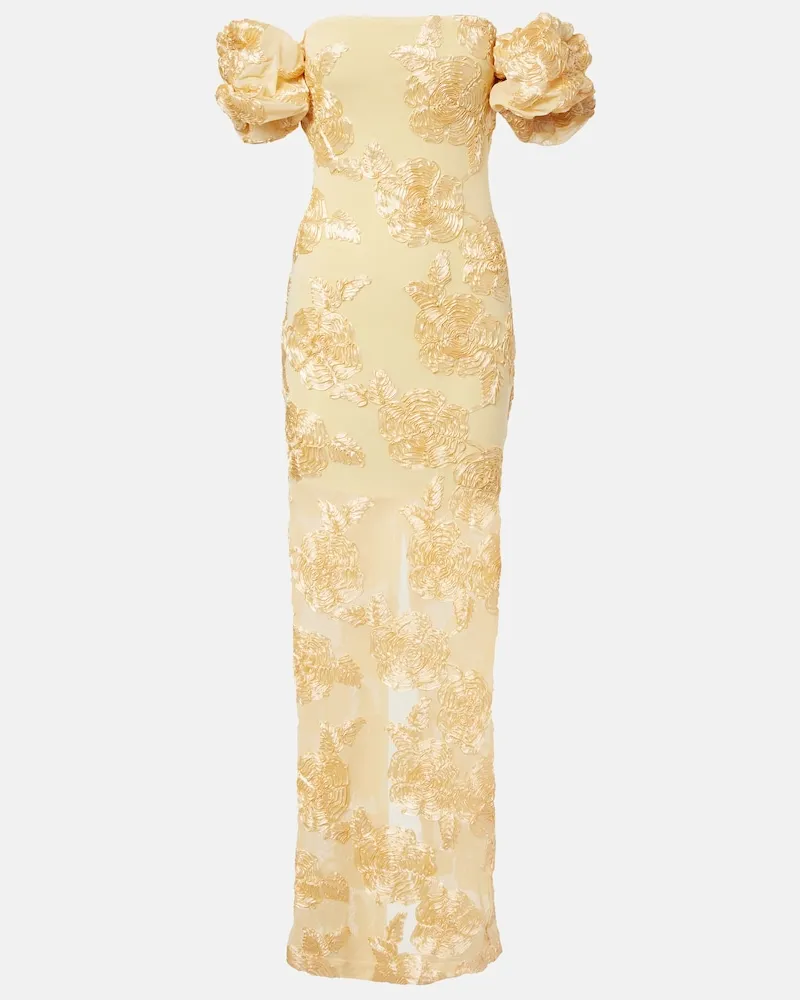 ROTATE Birger Christensen Besticktes Off-Shoulder-Maxikleid Gelb