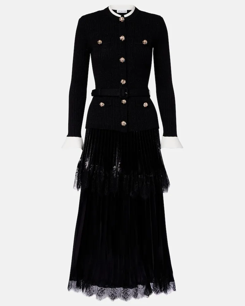 Self-Portrait Verziertes Midikleid mit Spitze Schwarz