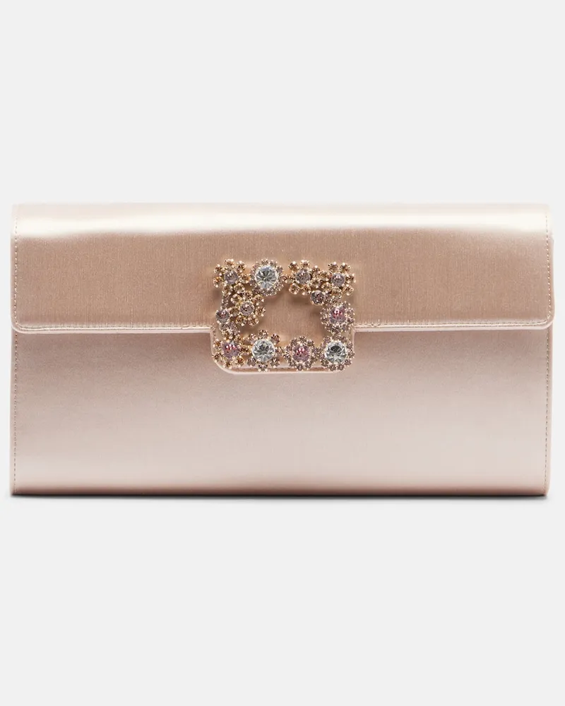Roger Vivier Verzierte Clutch Efflorence aus Satin Rosa