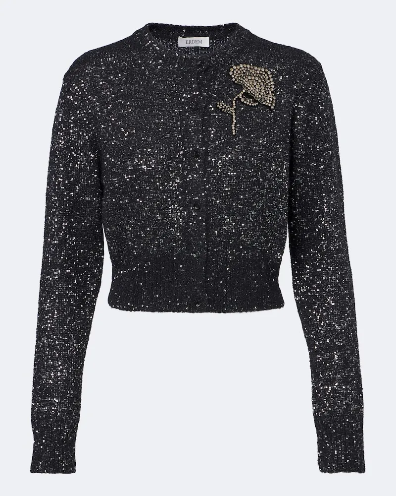 Erdem Verzierter Cardigan aus einem Alpakawollgemisch Schwarz