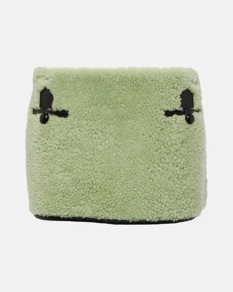 BLANCHA Minirock aus Shearling mit Leder Grün