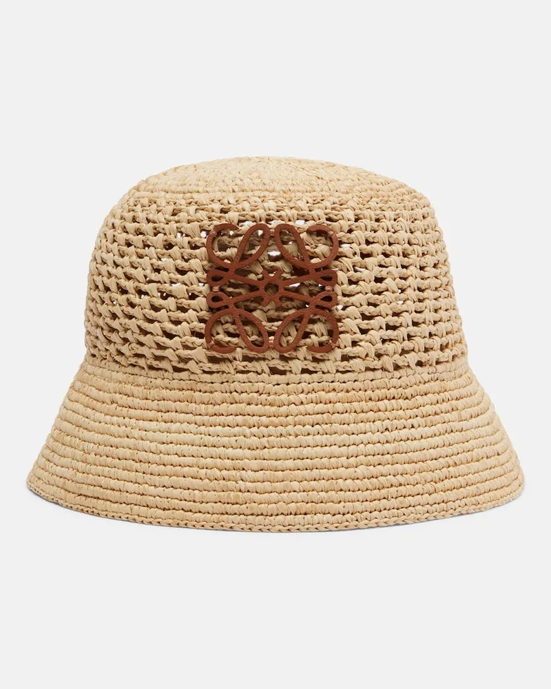 Loewe Hut Anagram aus Raffiabast mit Leder Beige