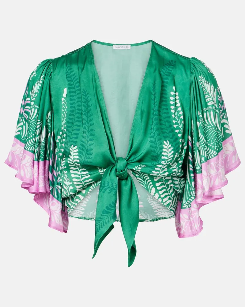 Poupette St Barth Cropped-Top Rose aus Satin Grün