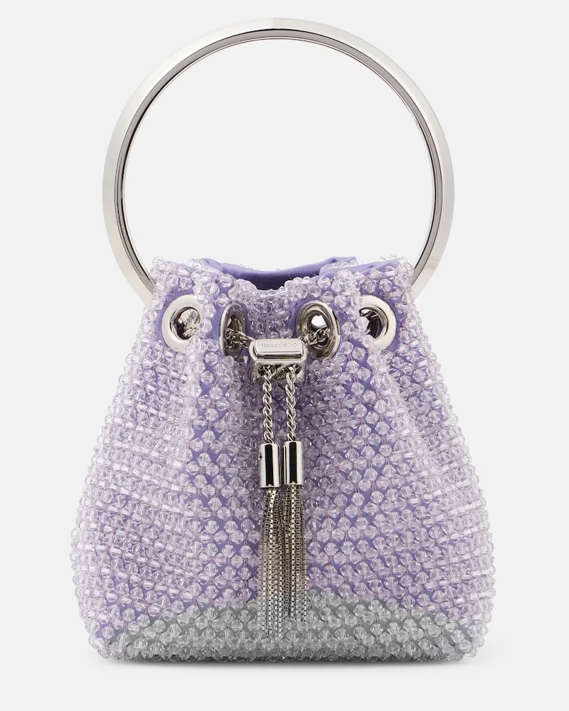 Jimmy Choo Verzierte Bucket-Bag Bon Bon Micro aus Satin Violett