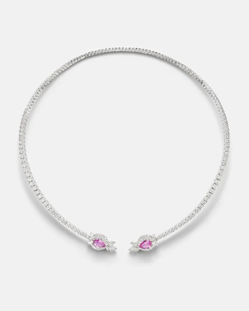 YEPREM Choker Reign Supreme aus 18kt Weißgold mit Diamanten und Saphiren Silber