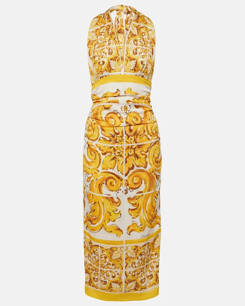 Dolce & Gabbana Midikleid Majolica aus einem Seidengemisch Gelb