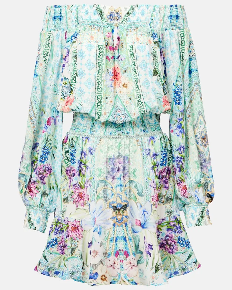 Camilla Off-Shoulder-Minikleid aus Seide Multicolor