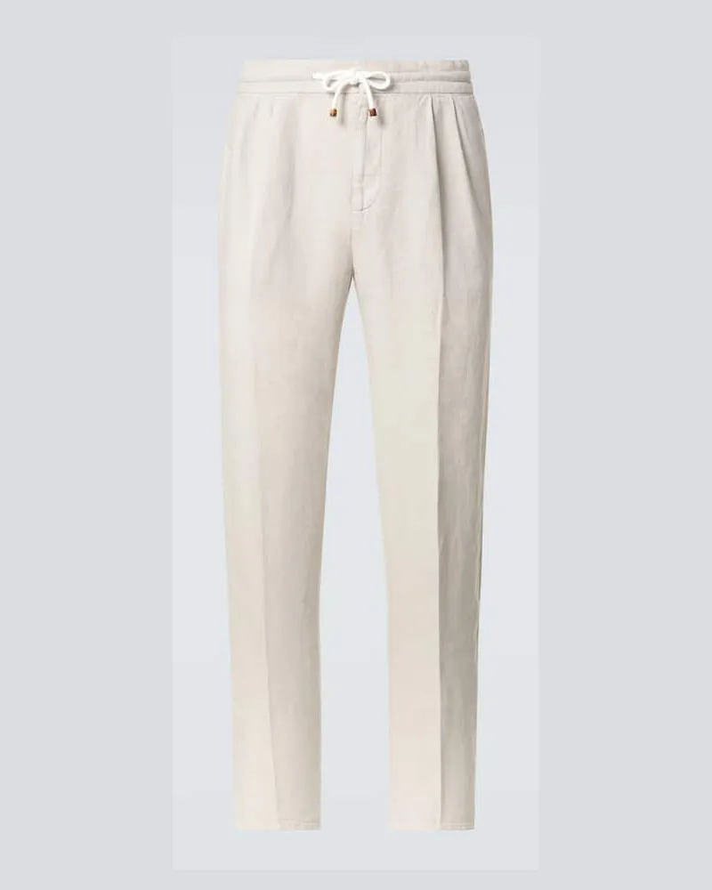 Brunello Cucinelli Gerade Hose aus Leinen Beige