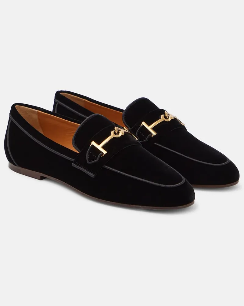 TOD'S Loafers T Ring aus Samt Schwarz