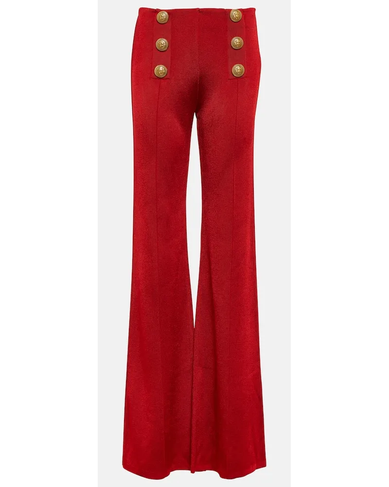 Balmain High-Rise-Schlaghose aus Strick Rot