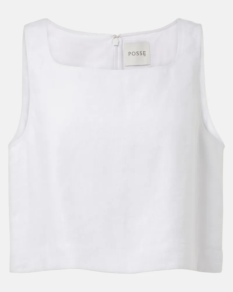 Posse Cropped-Top Val aus Leinen Weiß