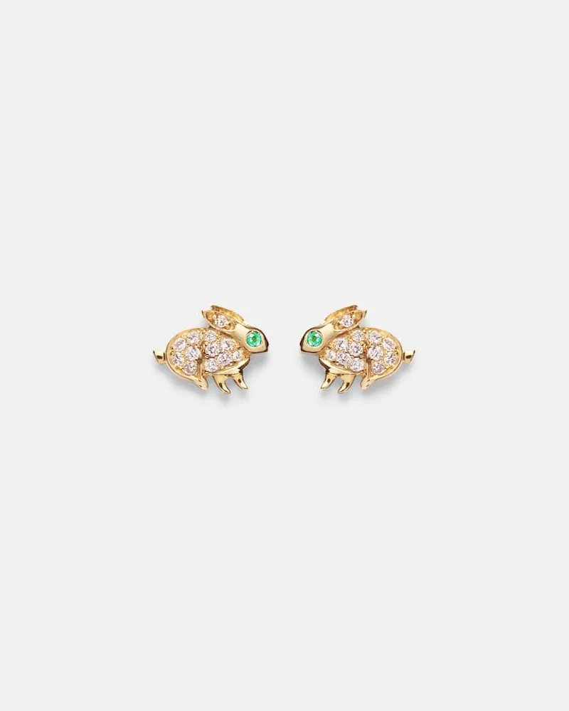 ANITA KO Ohringe Bunny aus 18kt Gelbgold mit Diamanten und Smaragden Gold