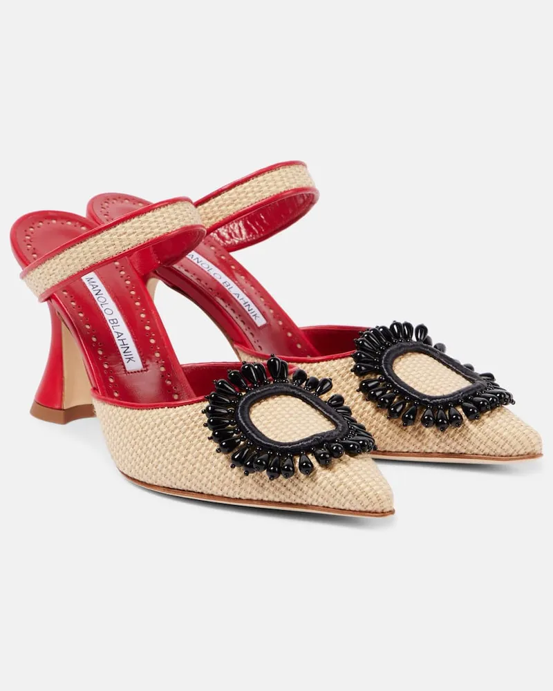 Manolo Blahnik Mules Atika 90 aus Raffiabast Beige